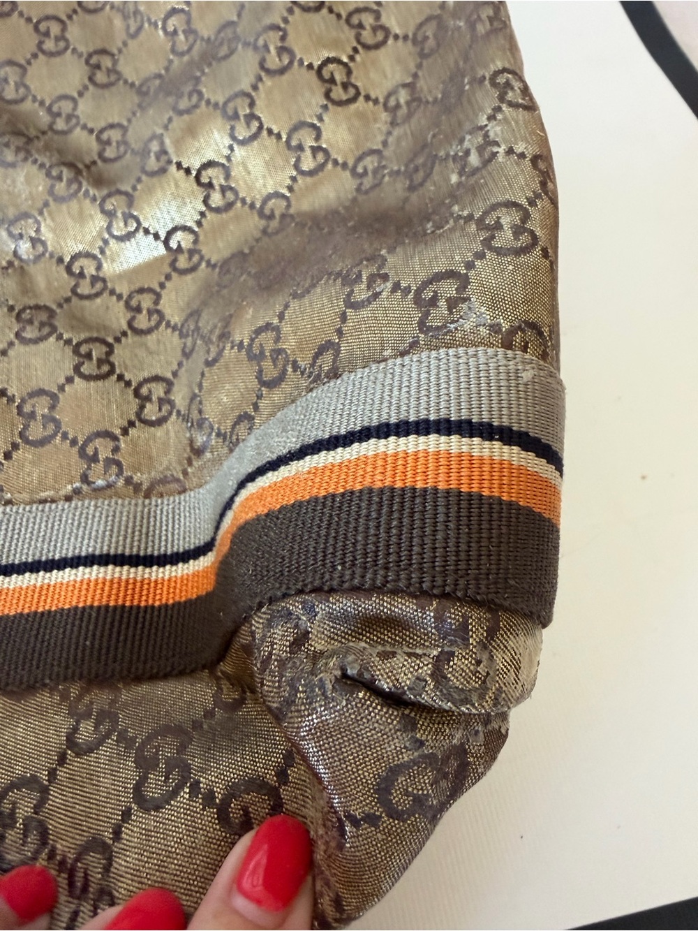 GUCCI Vintage Crystal Coated Canvas GG Logo Web Tote Bag - Picture 12 of 16